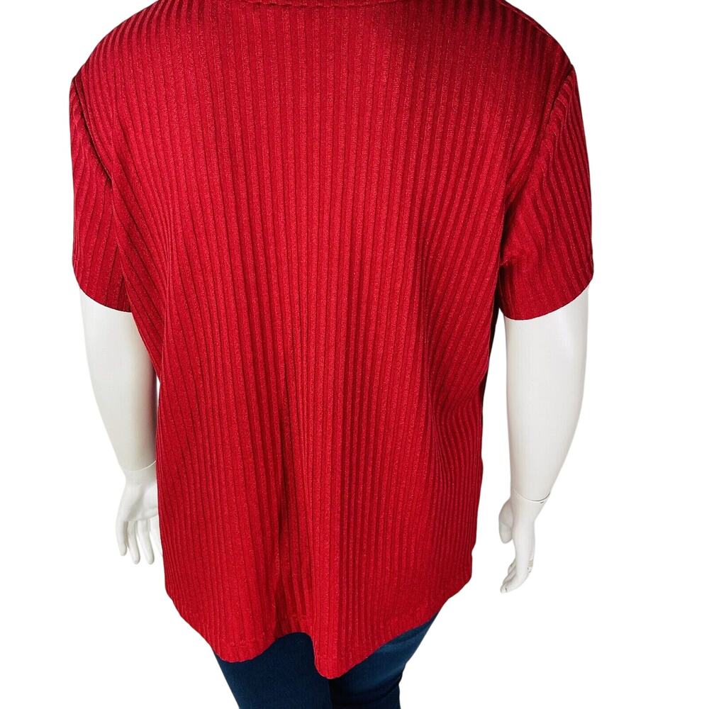 Vintage Sharon Anthony Womans Sz 2X Blouse Short Sleeve Solid Ribbed Stretch - Picture 7 of 7